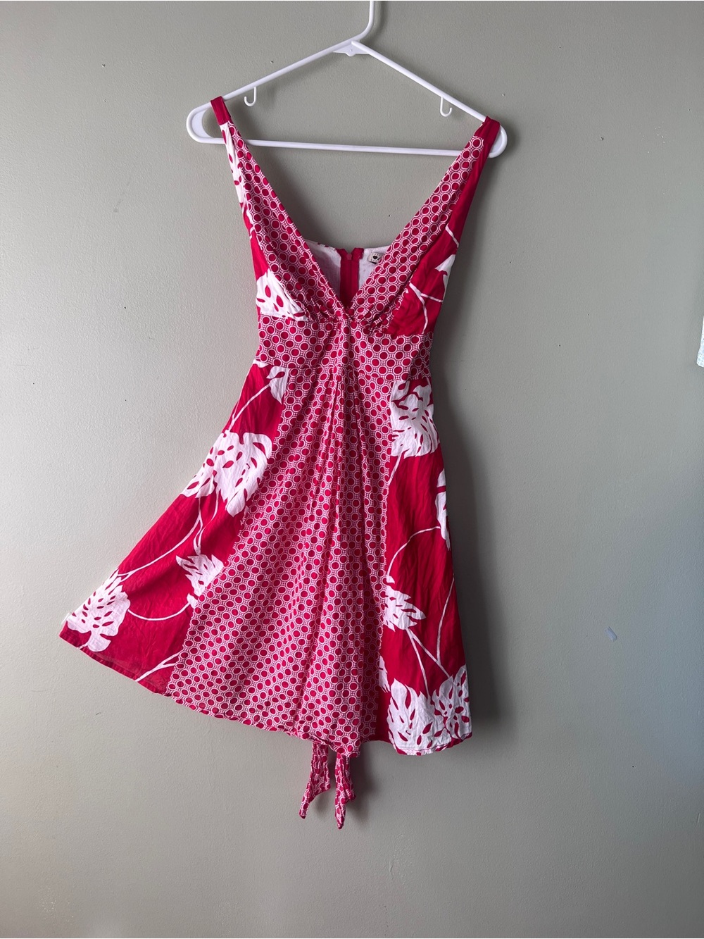 Red and White Floral and Dot Cotton Dress NWOT Size S
